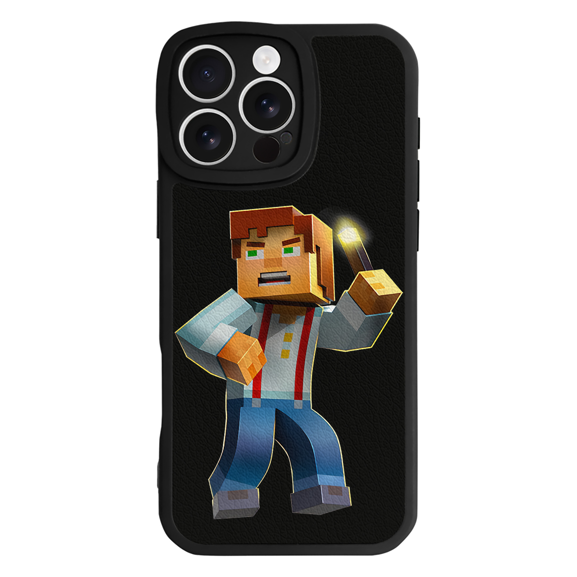 （画像用） マインクラフト ブロックの世界 Minecraft MC Block world 【iPhone 16シリーズ対応】シリコンスマホケース（レザー調） 材質：シリコン